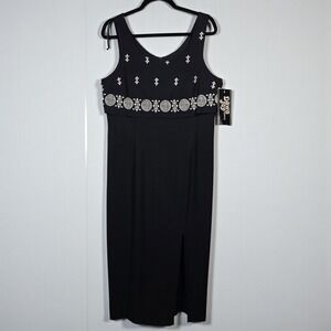 VTG Dawn Joy Fashions Black Embroidered Sheath Dress Woman Size 12 New Old Stock